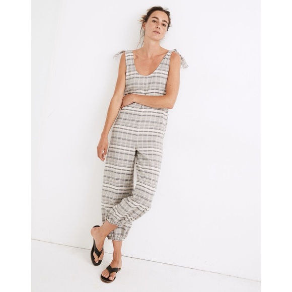 Madewell Pants - Madewell Tie-Strap Balloon Cover-Up Jumpsuit Striped Cotton Sleeveless